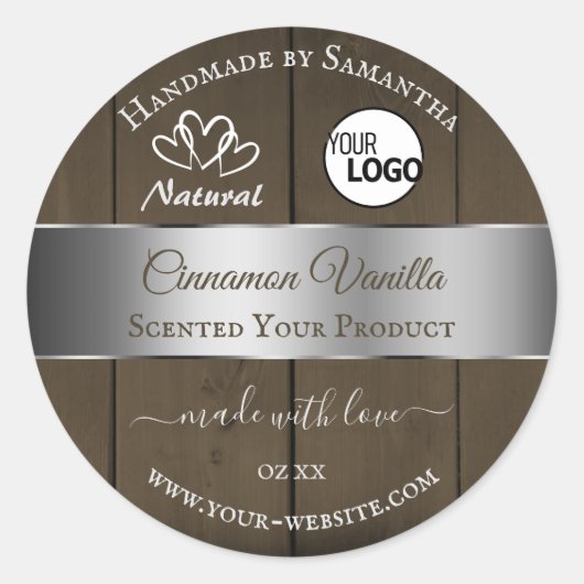 Silver Dark Brown Wood Grain Product Labels Logo (Voorkant)
