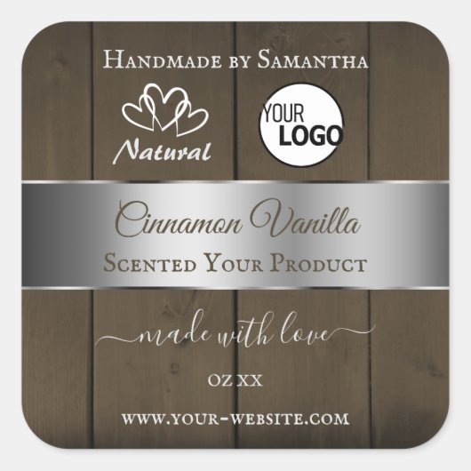 Silver Dark Brown Wood Grain Product Labels Logo (Voorkant)