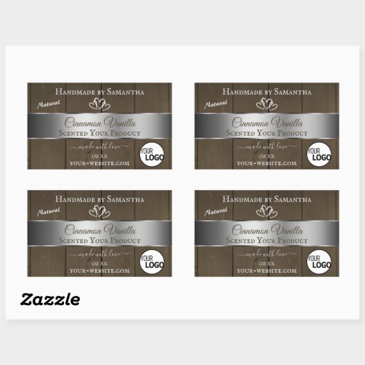 Silver Dark Brown Wood Grain Product Labels Logo (Vel)
