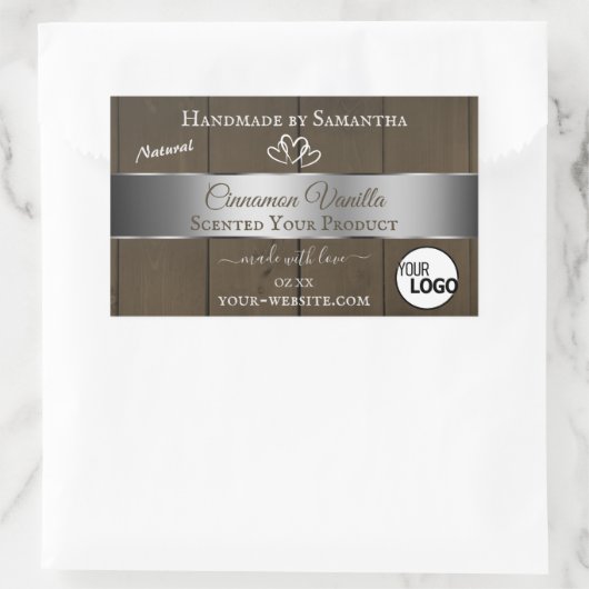 Silver Dark Brown Wood Grain Product Labels Logo (Tas)