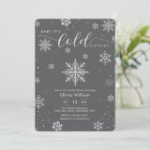 Silver Dark Grey Winter Snowflake Baby Shower Kaart (Staand voorkant)