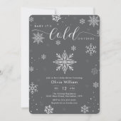 Silver Dark Grey Winter Snowflake Baby Shower Kaart (Voorkant)