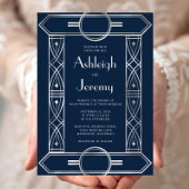 Silver  Deco Lijst Navy Blue Wedding Kaart