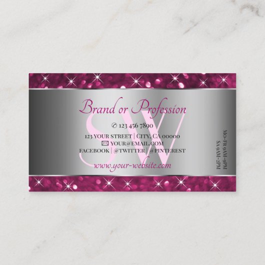 Silver Decor Roze Glitter Sparking Stars Initialen Visitekaartje (Achterkant)