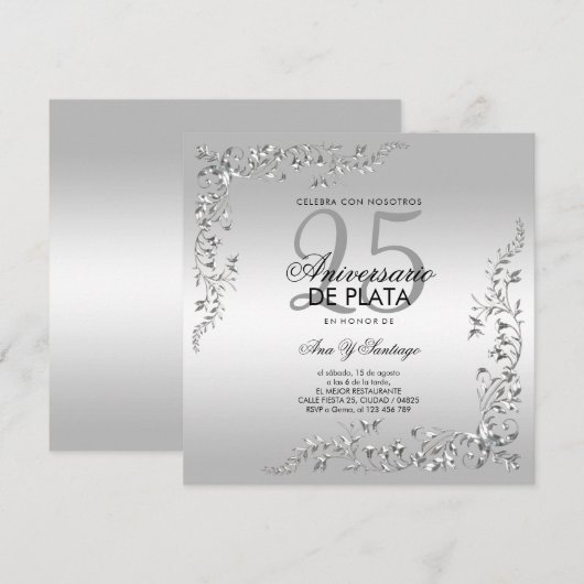 Silver Decoration 25th Wedding Anniversary Kaart (Voorkant / Achterkant)