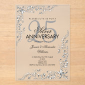 Silver Decoration 25th Wedding Jubileum Acryl Uitnodigingen (Voorkant)