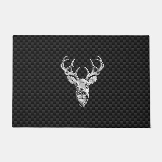 Silver Deer Buck op Carbon Fibre Style Print Deurmat (Voorkant)