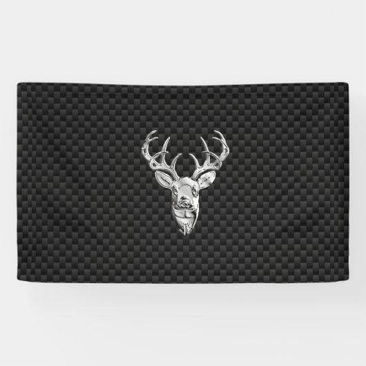 Silver Deer Buck op Carbon Fibre Style Print Spandoek (Horizontaal)