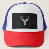 Silver Deer Buck op Carbon Fibre Style Print Trucker Pet (Voorkant)