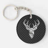 Silver Deer Buck op koolstofvezelstijldecor Sleutelhanger (Voorkant)