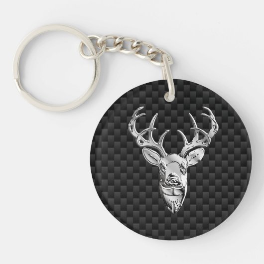 Silver Deer Buck op koolstofvezelstijldecor Sleutelhanger (Voorkant)