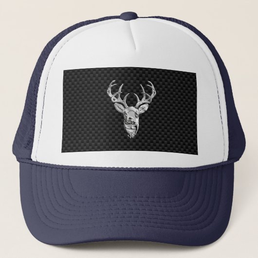 Silver Deer Buck op koolstofvezelstijldecor Trucker Pet (Voorkant)