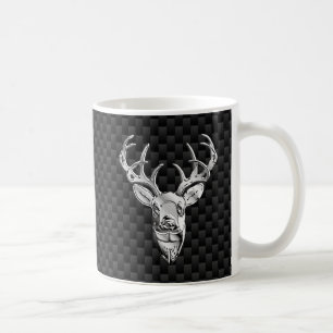 Silver Deer Decor on Carbon Fibre Style Print Koffiemok