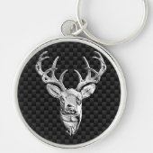 Silver Deer Decor on Carbon Fibre Style Print Sleutelhanger (Voorkant)