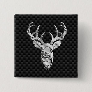 Silver Deer Decor on Carbon Fibre Style Print Vierkante Button 5,1 Cm