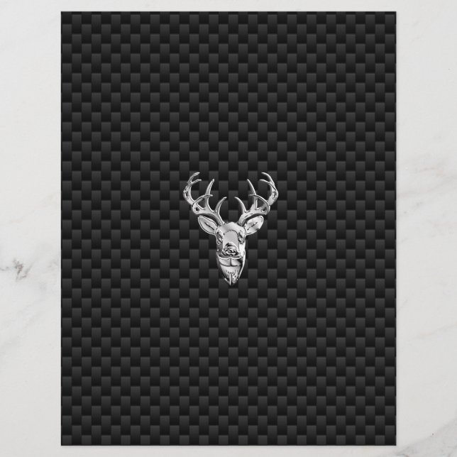 Silver Deer Face op Carbon Fibre Style Print (Voorkant)