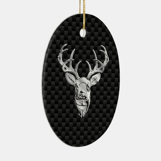 Silver Deer Face op Carbon Fibre Style Print Keramisch Ornament (Rechts)