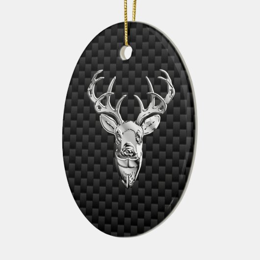 Silver Deer Face op Carbon Fibre Style Print Keramisch Ornament (Links)