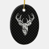 Silver Deer Face op Carbon Fibre Style Print Keramisch Ornament (Voorkant)