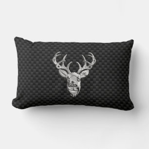 Silver Deer Face op Carbon Fibre Style Print Kussen