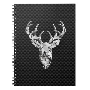 Silver Deer Face op Carbon Fibre Style Print Notitieboek