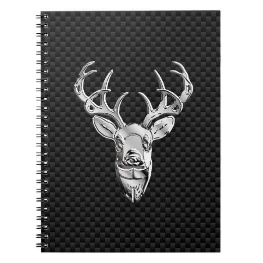 Silver Deer Face op Carbon Fibre Style Print Notitieboek (Voorkant)