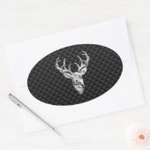 Silver Deer Face op Carbon Fibre Style Print Ovale Sticker (Envelop)