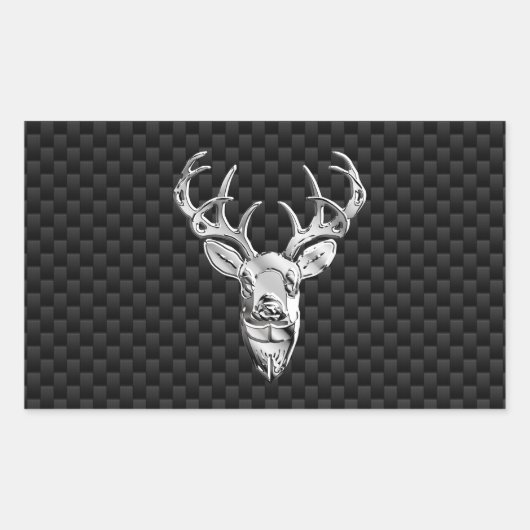Silver Deer Face op Carbon Fibre Style Print Rechthoekige Sticker (Voorkant)