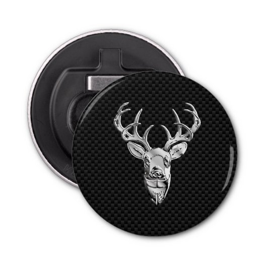 Silver Deer Head in koolstofvezelstijl Button Flesopener (Voorkant)