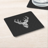 Silver Deer Head in koolstofvezelstijl Kartonnen Onderzetters (Schuin)