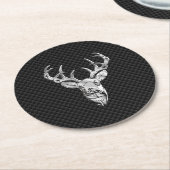 Silver Deer Head in koolstofvezelstijl Ronde Kartonnen Onderzetter (Gebogen)