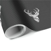 Silver Deer Head op een koolstofvezelstijldecor Cadeaupapier (Rol Hoek)