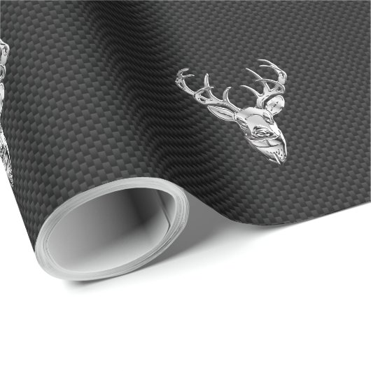 Silver Deer Head op een koolstofvezelstijldecor Cadeaupapier (Rol Hoek)