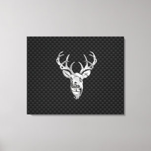 Silver Deer Head op een koolstofvezelstijldecor Canvas Afdruk