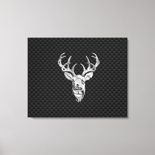 Silver Deer Head op een koolstofvezelstijldecor Canvas Afdruk (Voorkant)