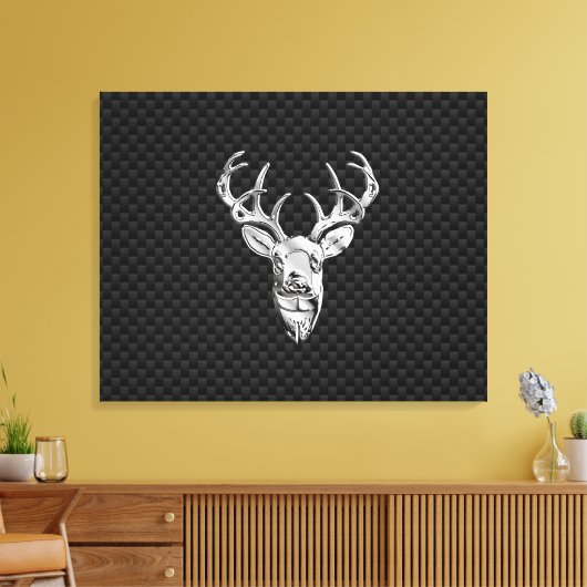 Silver Deer Head op een koolstofvezelstijldecor Canvas Afdruk (Insitu (Woonkamer))