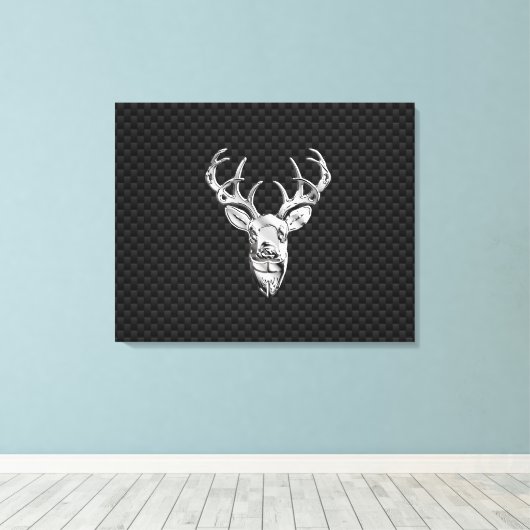 Silver Deer Head op een koolstofvezelstijldecor Canvas Afdruk (Insitu (Houten vloer))