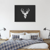 Silver Deer Head op een koolstofvezelstijldecor Canvas Afdruk (Insitu (Slaapkamer))