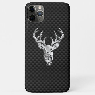 Silver Deer Head op koolstofvezel iPhone 11 Pro Max Hoesje