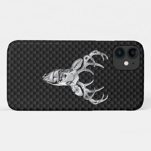 Silver Deer Head op koolstofvezel Case-Mate iPhone Case (Achterkant (horizontaal))