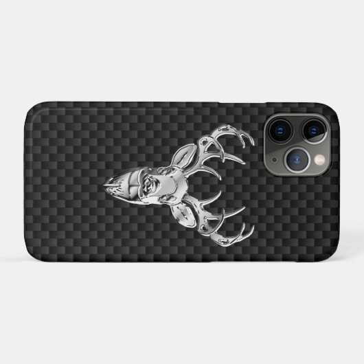 Silver Deer Head op koolstofvezel Case-Mate iPhone Case (Achterkant (horizontaal))
