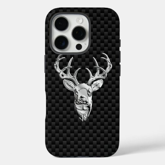 Silver Deer Head op koolstofvezel Case-Mate iPhone Case (Achterkant)