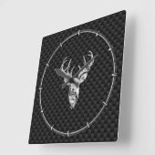 Silver Deer op zwarte-koolstofvezelstijlpagina Vierkante Klok (Hoek)