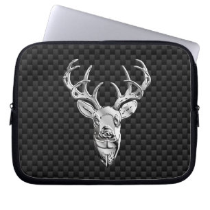 Silver Deer over de afdruk van de koolstofvezel Laptop Sleeve