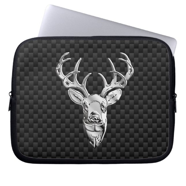 Silver Deer over de afdruk van de koolstofvezel Laptop Sleeve (Voorkant)