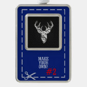 Silver Deer Scene op Carbon Fibre Style Print Verzilverd Omlijst Ornament (Voorkant)