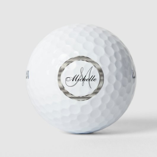 🏌️ ‍ Silver Design met Monogram en Naam Golfballen (Voorkant)