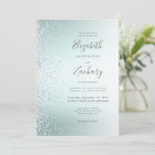 Silver Diamond Confetti Aqua Ombre Wedding Kaart (Staand voorkant)