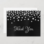 Silver Diamond Confetti Black Satin Gradient Folie Briefkaart (Voorkant / Achterkant)