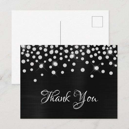 Silver Diamond Confetti Black Satin Gradient Folie Briefkaart (Voorkant / Achterkant)